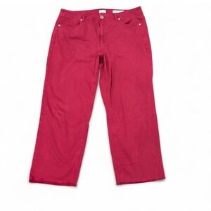 J. Jill Petite 14 Wine Red Cropped Pants Straight Leg High Rise Frayed Hem